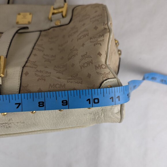 MCM Munchen Visetos Coated Canvas Bowler Monogram Beige Top Handle Charm BAG - Picture 14 of 16